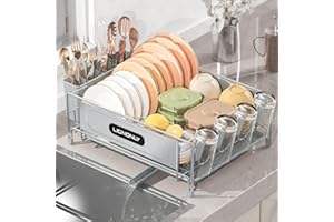 LIONONLY Dish Drying Rack, Dish Racks for Kitchen Counter, 304 Stainless Steel Dish Drainer Drainboard Set with Smart Drainag