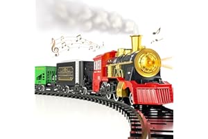 Locomoto Train Set for Boys Girls - Train Toys w/Steam Locomotive, Cargo Cars & Tracks, ElectricToy Trains w/Realistic Smoke, Sounds & Lights, Christmas Train Toy Gifts for 3 4 5 6 7+ Years Old Kids