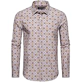 EOUOSS Mens Printed Dress Shirts 4-Way Stretch Long Sleeve Wrinkle Free Floral Casual Button Down Shirt