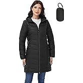 SLOW DOWN Womens Lightweight Puffer Coat, Women Hooded Packable Mid-Length Winter puffer Jacket