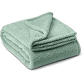 Northwest HGTV Teddy Sherpa Faux Fur Throw Blanket, Ultra Soft Cozy Layer for Bed or Couch, Plush Velvety Texture for Snuggling, Lounging, or Home Décor, 50 x 70 inches, Green