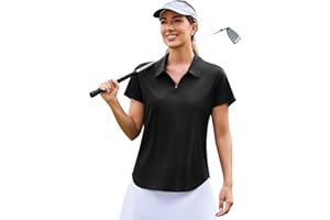 PINSPARK Womens Golf Shirts Short Sleeve Polo Moisture Wicking Tops V-Neck with Collar Shirts Tennis Outfits