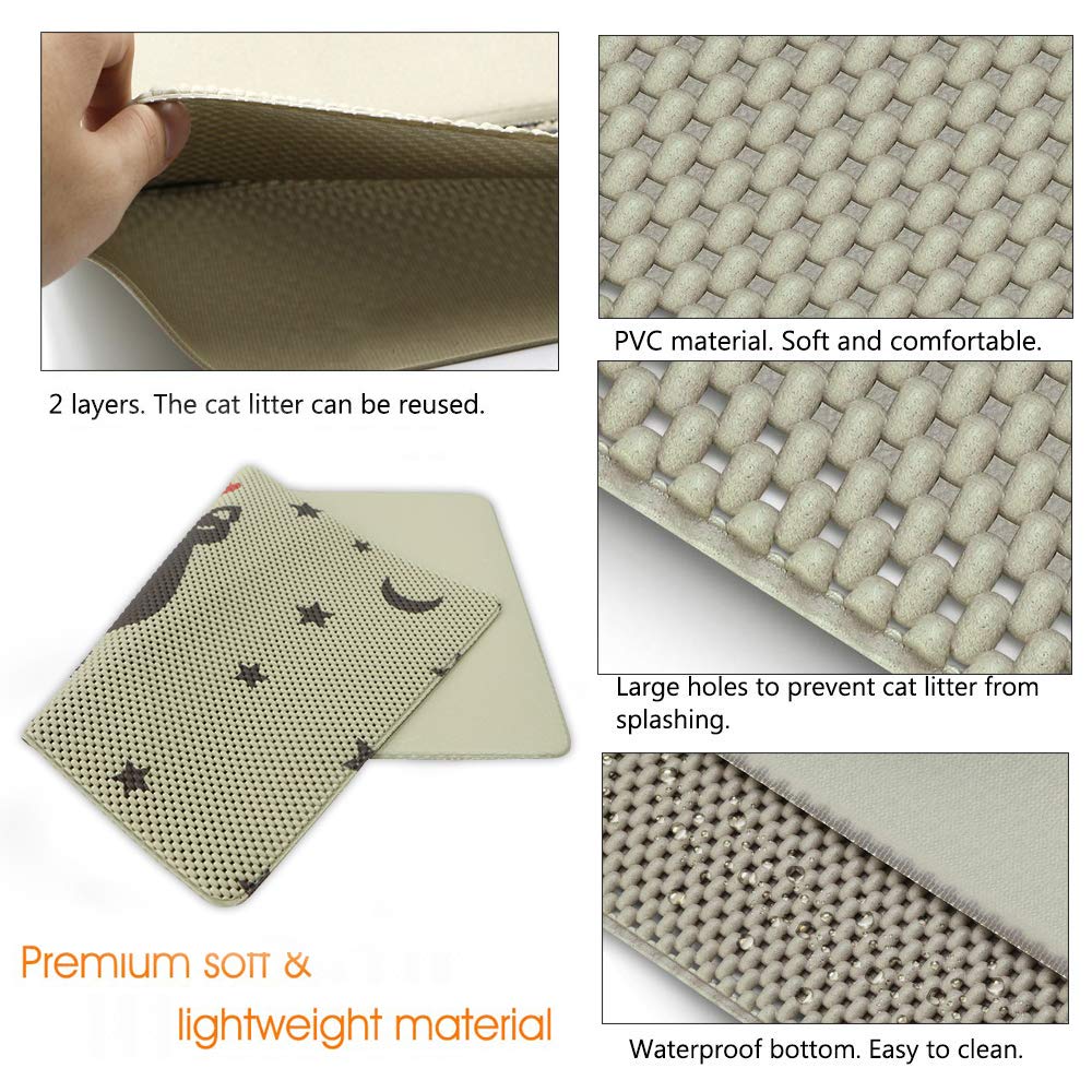 RioRand Cat Litter Mat Trapper Mat 30X18 Inch Honeycomb Double Layer Design Easy Clean Pet Feeding Mat for Litter Boxes