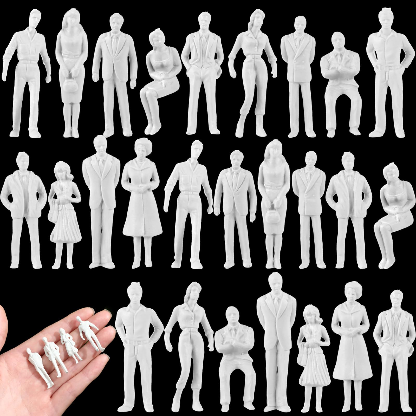 Namalu 30 Pcs 1: 50 Scale 1.38 inch White Unpainted Mini People Figures Miniature People for Model Trains Architectural Standing and Sitting Mini Diorama Figures for Architectural Project