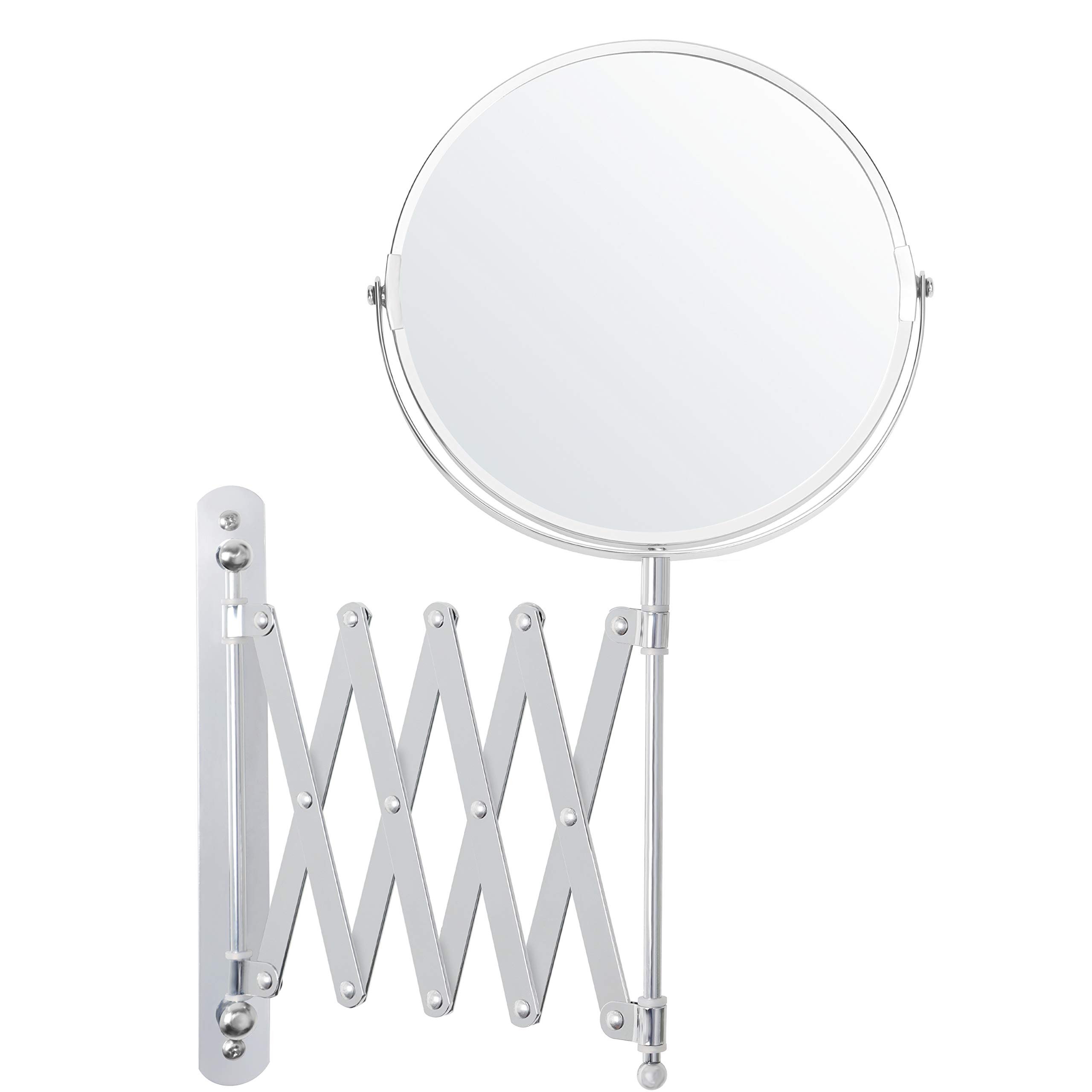 BELLE VOUS Chrome Wall Mounted Extendable 360° Swivel Bathroom Mirror - 3X Magnifying Mirror - Double Sided Rotating Stainless Steel Bathroom Vanity for Makeup & Shaving