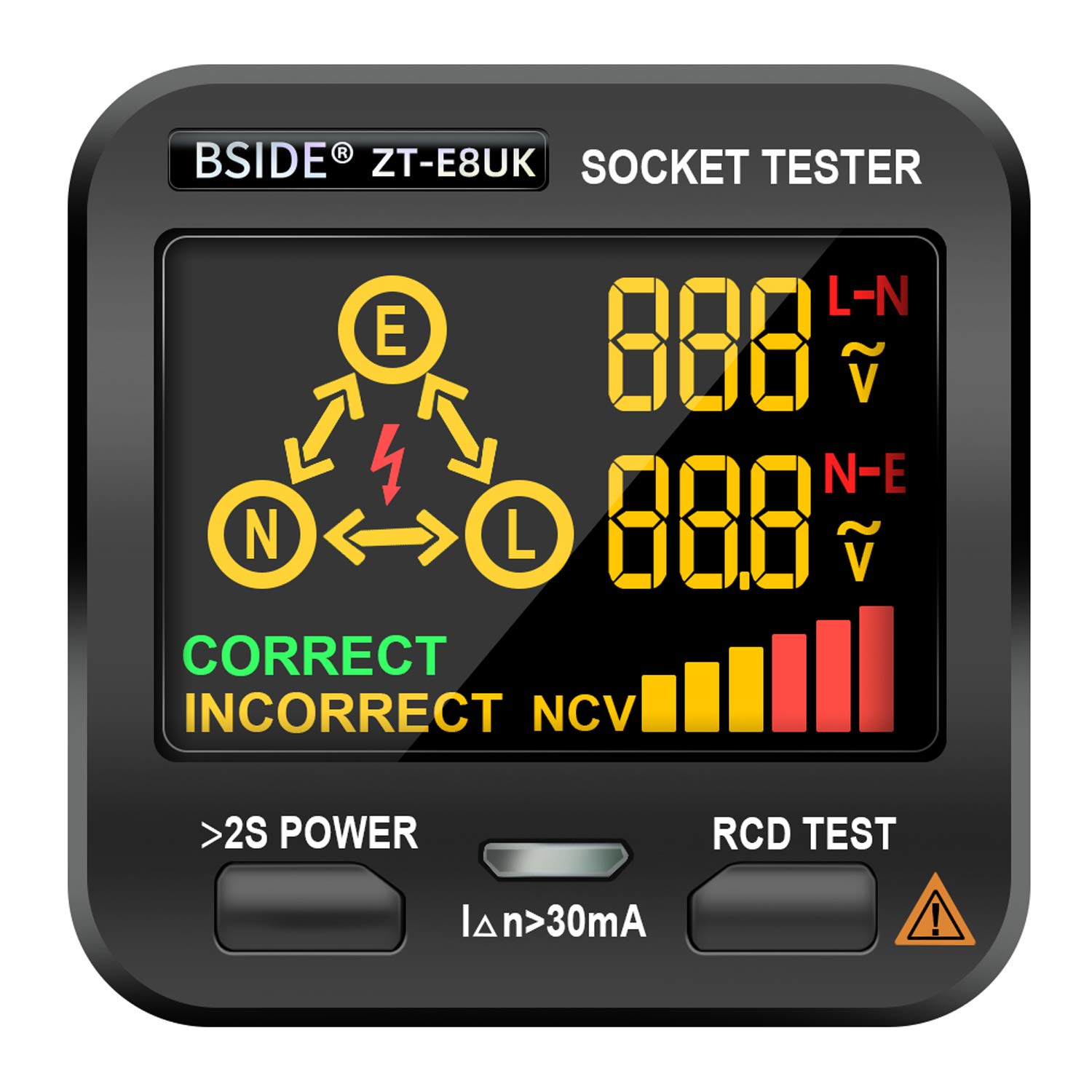 BSIDE EBTN LCD Socket Tester 3 Results Display, Integrated Voltage Detector, RCD Receptacle Outlet Tester Circuit Analyzer UK Wall Plug Leakage Tester Electricity Line Fault Checker