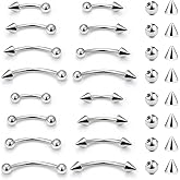 Boernfnso Eyebrow Piercing Jewelry Surgical Steel Curved Barbell Tiny Eyebrow Ring Vertical Labret Lip Jewelry Ear Rook Navel Small Belly Button Ring for Women Men 20g 16g 6mm/8mm/10mm/12mm