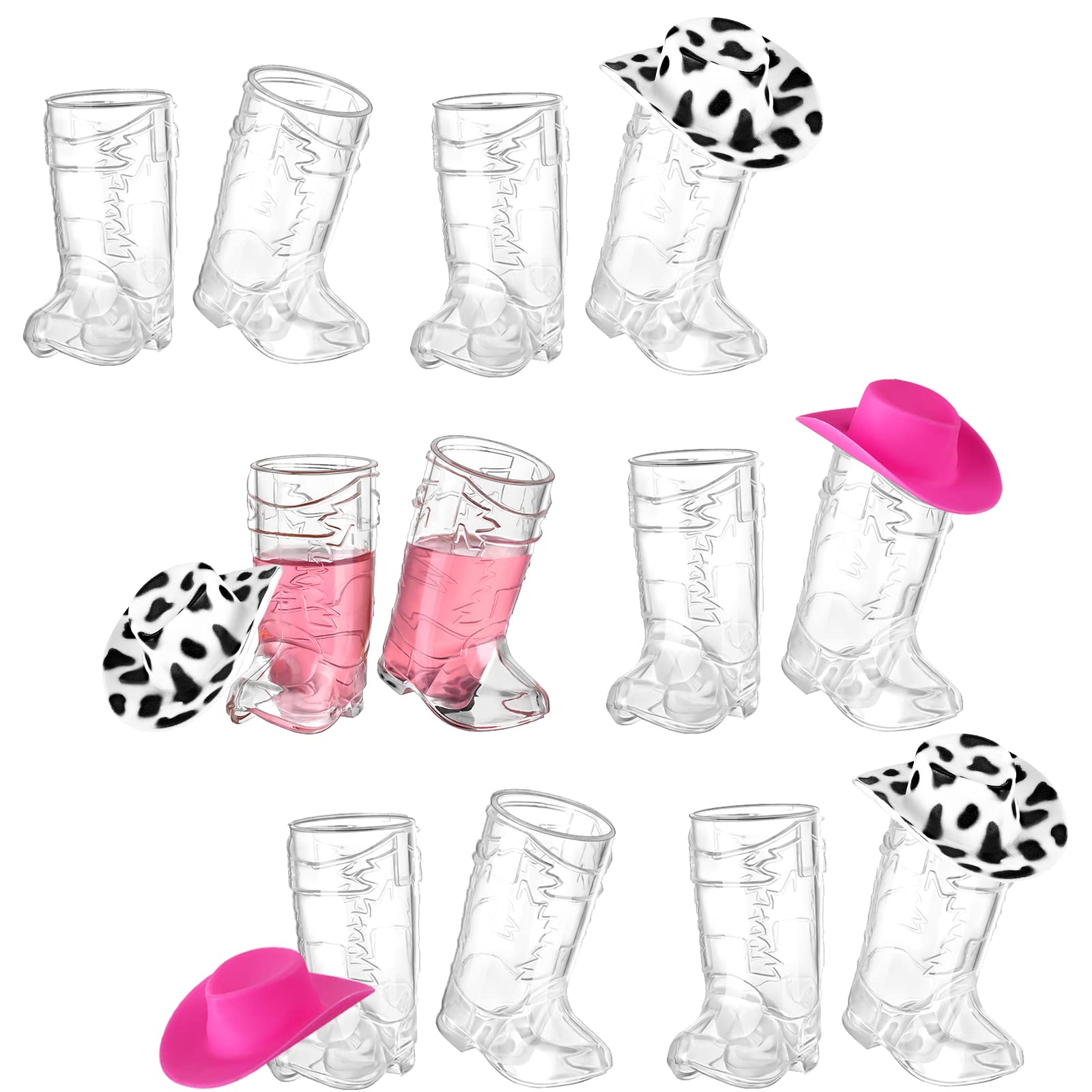 Photo 1 of 20 Pcs Plastic Mini Western Cowboy Cowgirl Hat and 10 Pcs Plastic Boot Shot Glasses Miniature Cute Doll Hat Cowboy Boot Cups (White, Cow Color)