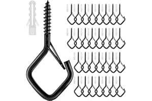 30 Pcs Screw Hooks for String Light, Q-Hanger Hook with Windproof Safety Buckle, Patio Wall Ceilling Square Eye Cup Hook for 