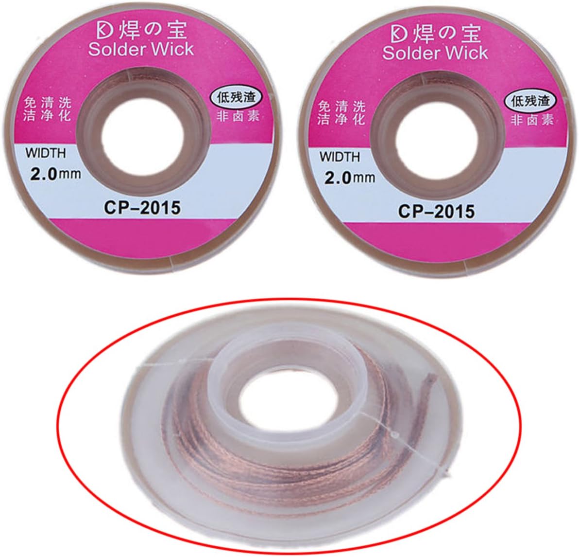 HEASEN 2pcs/lot 2.0mm Solder Wick Remover Desoldering Braid Wire Sucker Cable Wire Fluxed Flux Desolder Wick 75cm Length