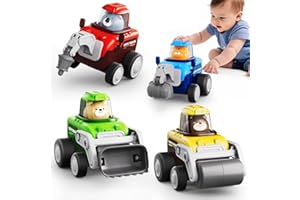 Eterfun Press to Go Car Toy for Toddlers 1-3, 4 in 1 Engineering Vehicle Racing Cars Infant Play Set, Push and Go Car Baby Toys for 6-9-12-18 Months, 1st Birthday Gifts for 1-2 Years Old Boys Girls