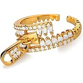 JWIGP Gold Statement Ring For Women, Elegant Zipper Design Cubic Zirconia Moissanite 14k Golden Plated Non Tarnish Fashion Adjustable Promise Rings For Her Jewelry Gifts