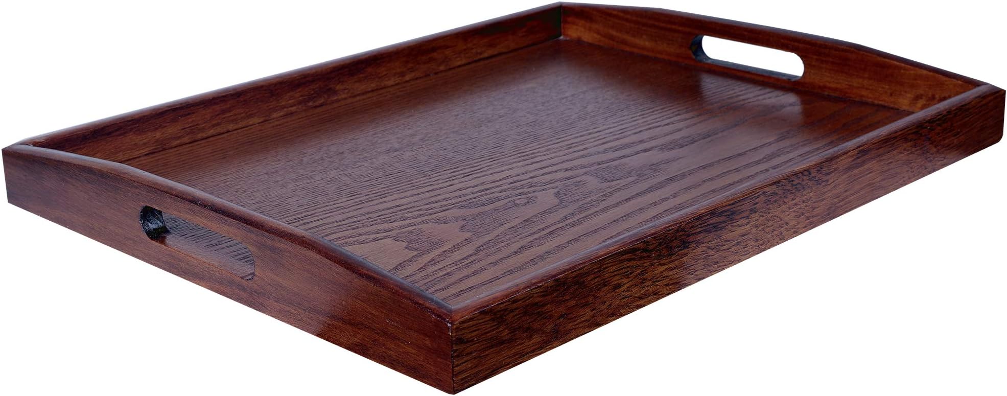 CROWNSTARQI Large Mahogany Wooden Serving Tray for Serving,Rectangle Food Tray Butlers Tray Breakfast Tray with Handles,Mahogany Rubber Wood,45 x 35 cm
