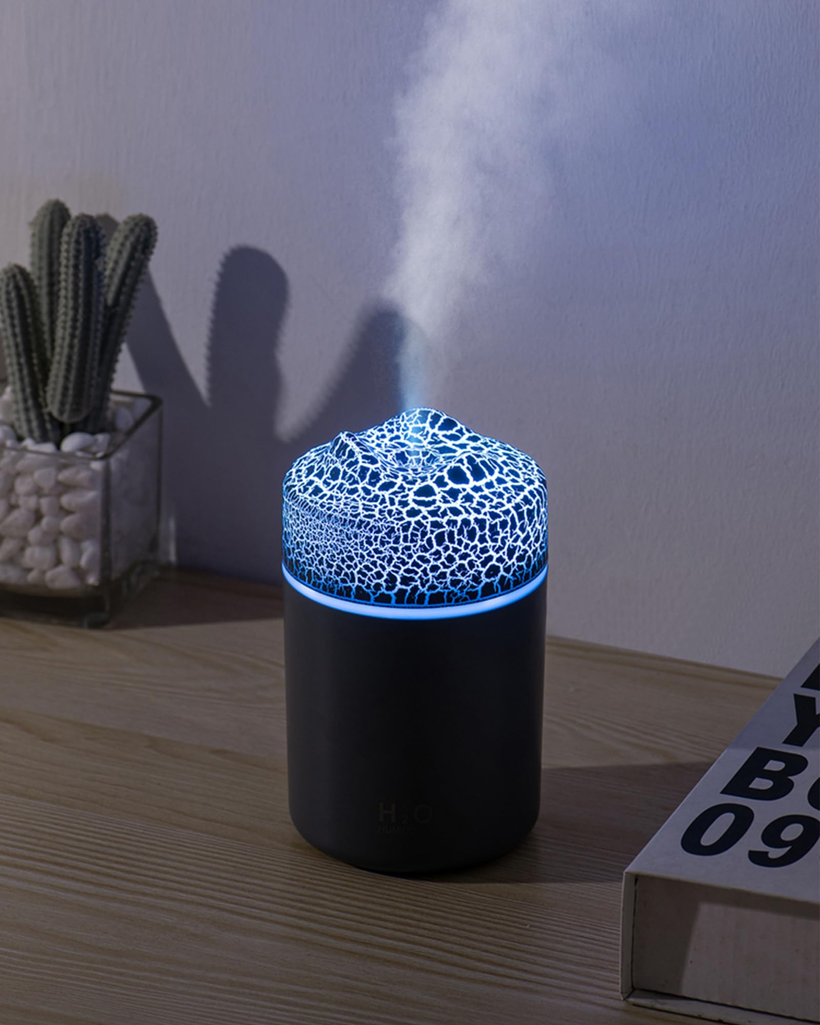 Photo 1 of Portable Mini Humidifier, Colorful Volcanic Texture, 300mL Cool Mist Humidifier, USB Powered, Auto Shut-Off. Perfect for Bedroom, Office & Car.