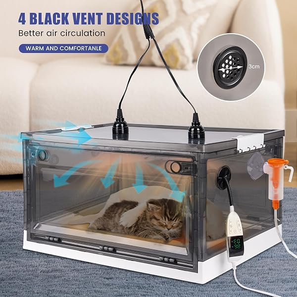 PUPPY INCUBATOR WITH HEATING AND OXYGENATOR, INCUBATOR FOR PUPPIES, KITTEN INCUBATOR, DOG INCUBATOR FOR PUPPIES, PUPPY WHELPING SUPPLIES WITH PUPPY BED MAT, TEMPERATURE AND HUMIDITY DETECTION