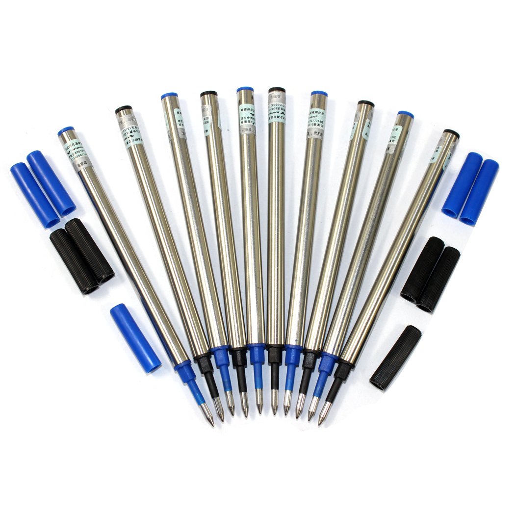 Abcsea 10PCS Baoer Ball Point Pen Refills with Cover, Roller Ball refills, 5PCS Black Ink, 5PCS Blue Ink, Medium Point (Black & Blue)