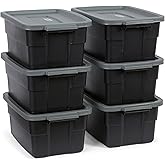 Rubbermaid 6-Pack Heavy Duty Durable 3 GAL Totes for Storage with Snap Lids and Handles, Plastic Storage Bins Stackable Black