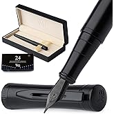 Wordsworth & Black Fountain Pen Set, Medium Nib, Includes 24 Pack Ink Cartridges, Ink Refill Converter & Gift Box, Calligraphy, [All Black], Perfect for Men & Women