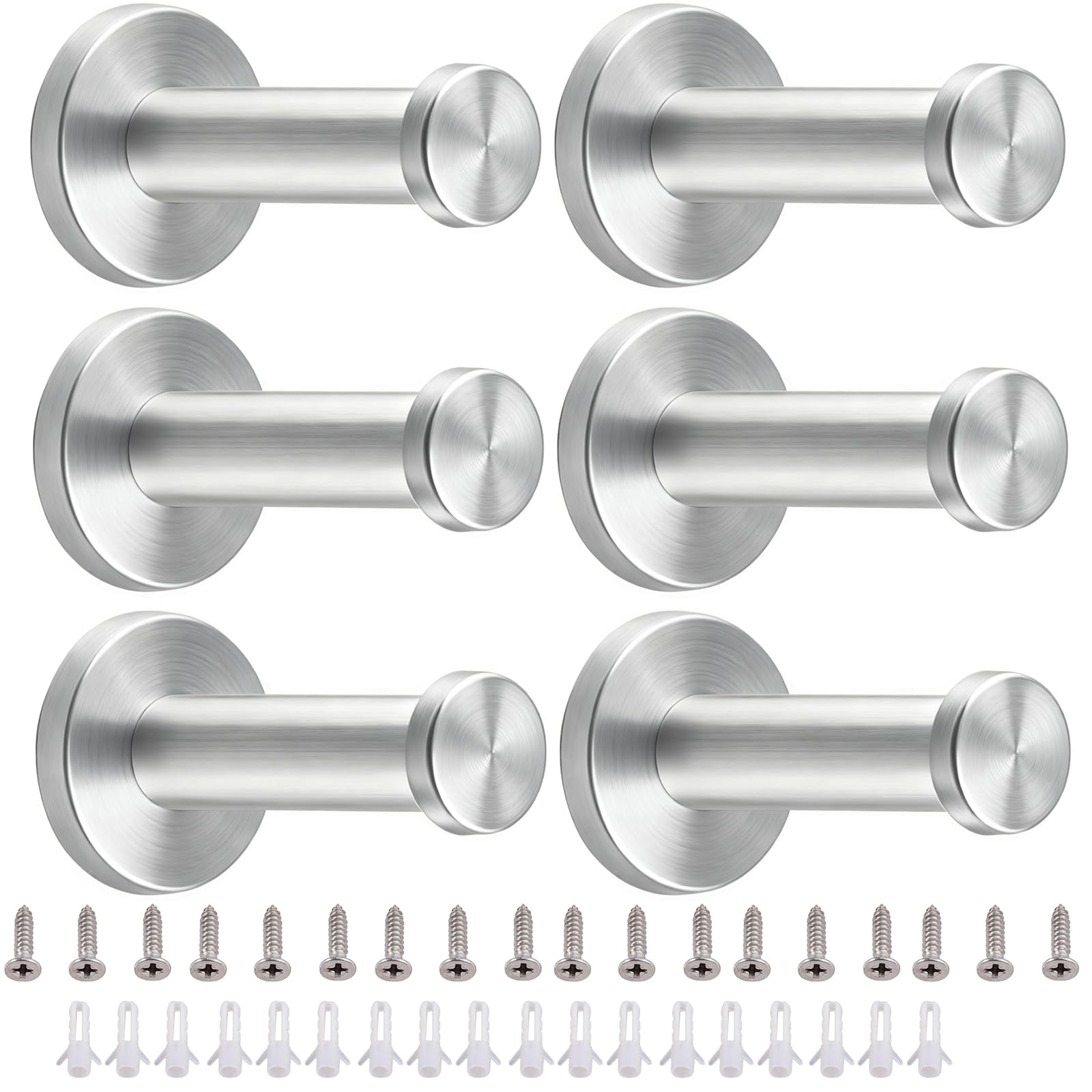 Bohaner 6Pcs Robe and Towel Hooks 2.76 Inch Stainless Steel Coat Hooks Wall-Mount Door Hooks Brushed Nickel Shower Hook Dressing Gown Hook for Hotel Kitchen Bedrooms Toilet Lavatory Closets