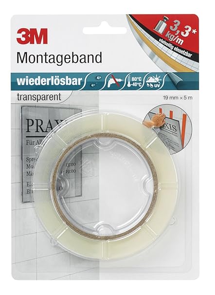 3M 8899195 Wiederlösbares Montageband, 19 mm x 5 m, transparent, 1er Pack