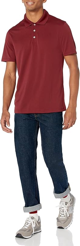 Herren Golf-Poloshirt, Kurzärmelig, Schmal Geschnitten, Schnell Trocknend, Sattes Burgunderrot, L