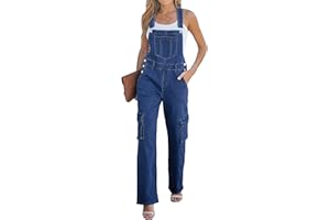 luvamia Cargo Jean Overalls for Women Wide Leg Bib Utility Stretchy Denim Jumpsuit Overall Loose 90s Trendy