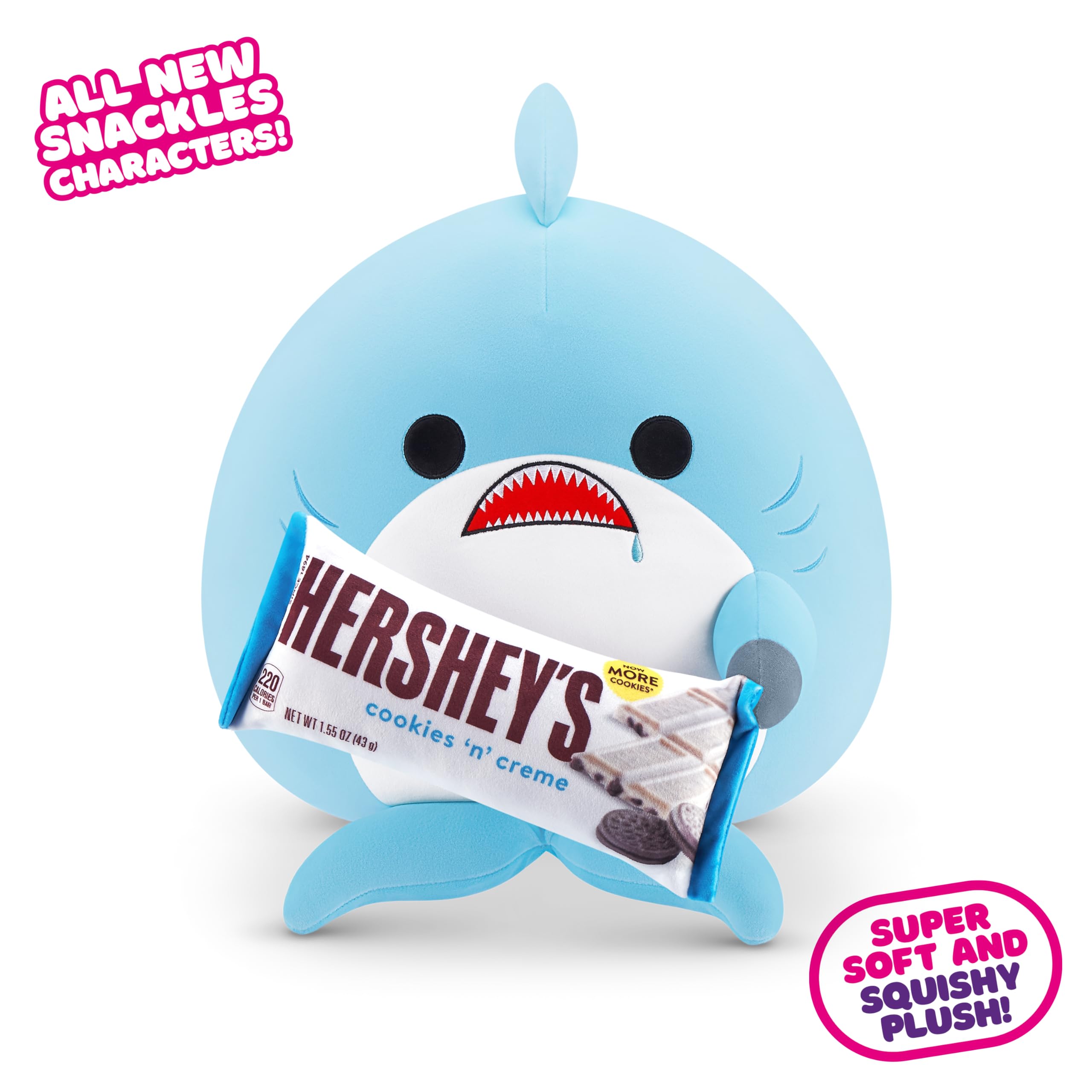 Snackles, Series 2, Shark (Hershey, Cookie n Cream), Kuschelig-weiches, beruhigendes, 35 cm großes Plüschspielzeug mit lizenziertem Snacks (Shark) 2
