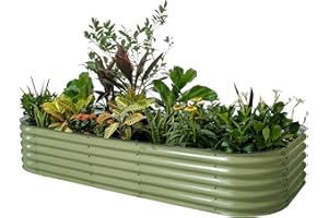 Vego garden Raised Garden Bed Kit, 17" Tall 10 in 1 Modular Metal Raised Garden Beds Kit, Metal Planter Box for Vegetables, Flowers, Herbs, Olive Green