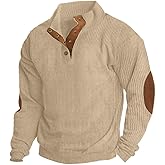 ONLYSTORY Mens Casual Corduroy Sweatshirt Long Sleeve Stand Collar 1/4 Button Up Pullover Fall Polo Sweaters
