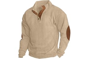 ONLYSTORY Mens Casual Corduroy Sweatshirt Long Sleeve Stand Collar 1/4 Button Up Pullover Fall Polo Sweaters