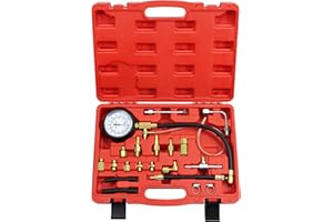 JoyFans Fuel Pressure Test Kit, TU-114 Fuel Injector Pump Pressure Tester Automotive Tool with Gauge Adapter for Schrader Test Port Fuel Injection System on Car Motorcycle Red Case