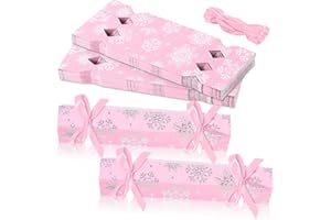 Whaline 60 Packs Christmas Cracker Kit No Snap DIY Pink Winter Snowflake Paper Cracker Candy Boxes with Ribbon for Xmas Holid