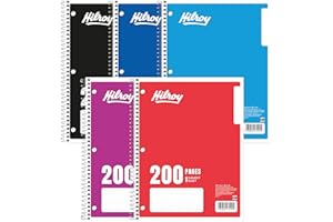 Hilroy Coil 1-Subject Notebook, 8" x 10.5" Sheet Size, Wide Ruled, 3-Hole Punched, 200 Pages/100 Sheets, 1 Notebook, Colour M
