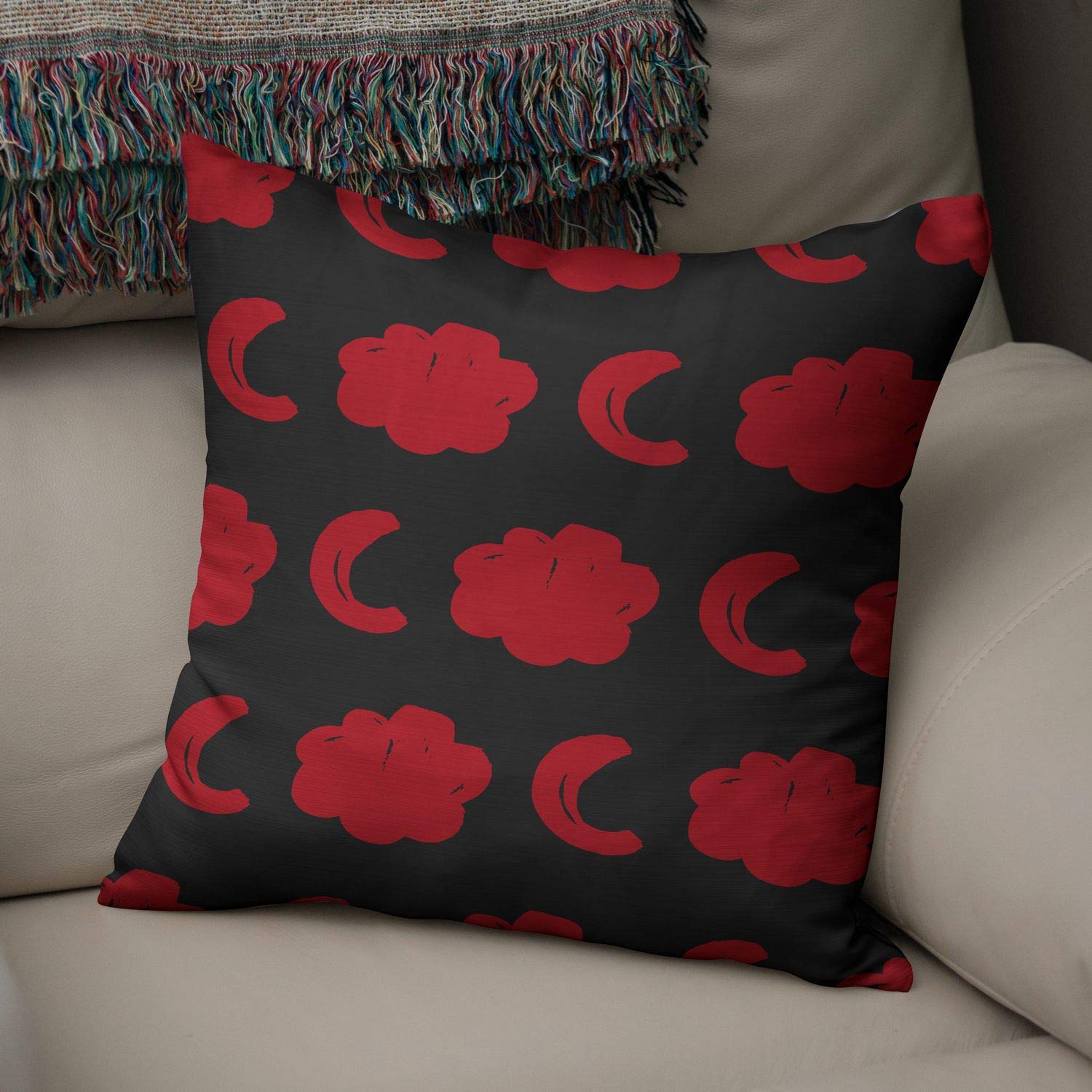 Bonamaison Decorative Cushion Cover Red & Black, Throw Pillow Covers, Home Decorative Pillowcases for Livingroom, Sofa, Bedroom, Size: 43X43 Cm - Designed and Manufactured in Turkey