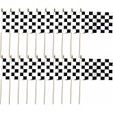 20 Pack Small Mini Checkered Black and White Racing Flags on Stick ,Small Miniature Handheld Race Car Flag Decorations,5x8 Inch