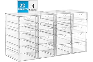 SNSLXH Makeup Organizer, 22 Drawers Acrylic Clear Drawer Organizer, Clear Makeup Organizer, Plastic Storage Drawers for Vanity, Bathroom, Closet, Desk