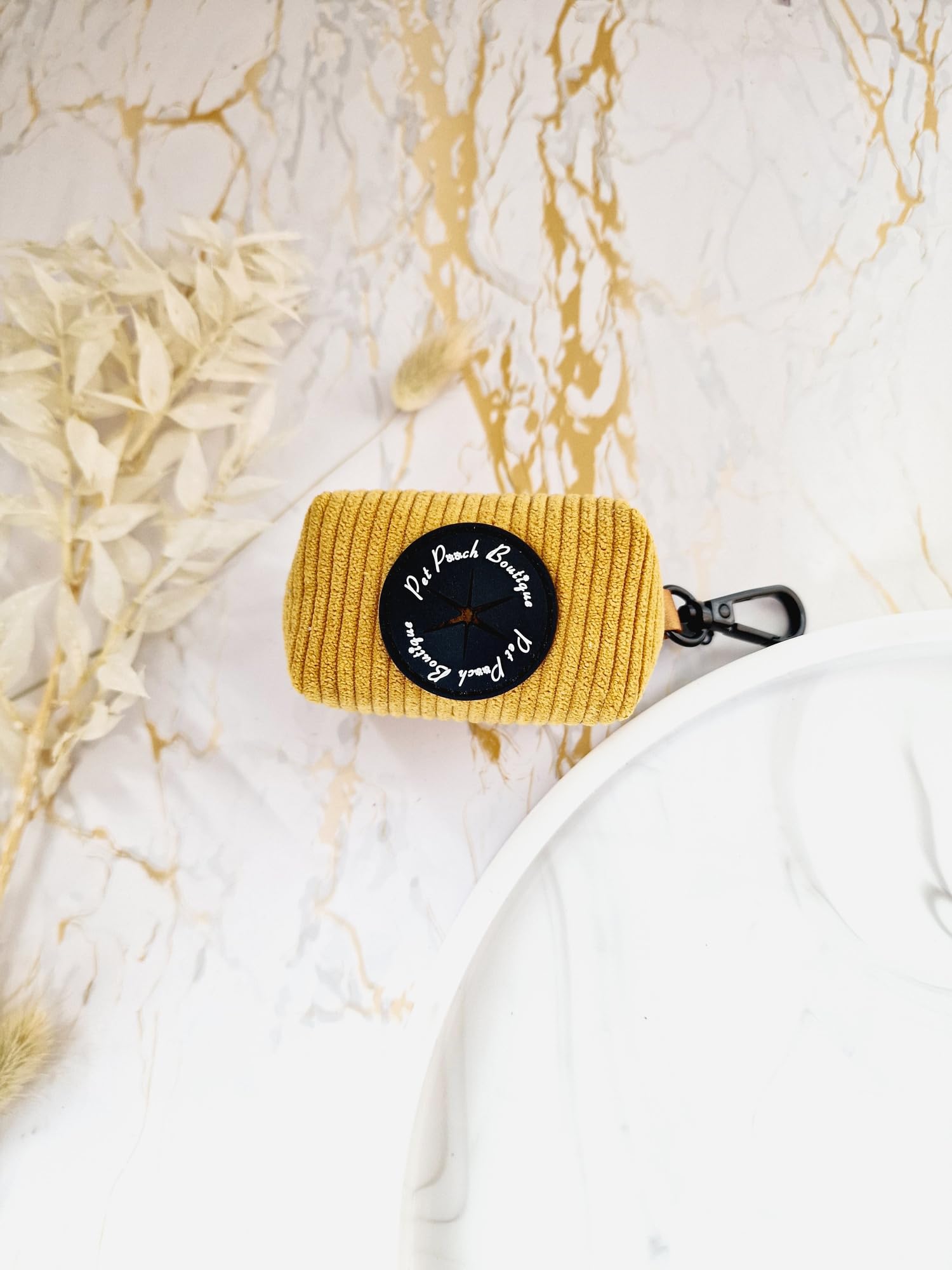 Pet Pooch Boutique MUSTARD YELLOW CORD DOG POO BAG HOLDER