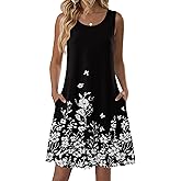 Zeagoo Summer Dresses for Women 2026 Sleeveless Casual Floral Tshirt Sundress with Pockets Loose Tank Beach Dress