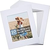 Somime 10 Pack Precut 16x20 Picture Frame Mat, White 16x20 Photo Mat with 11x14 Opening, Acid Free Frame Matte for Artworks, Prints