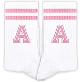 ATOERNCSO Pink And White-Striped Letter Socks, Sports Socks For Women, Pink Team socks, Friends And Family, Birthday Gift.