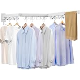 Kelisiting Wall Mounted Clothes Drying Rack, Laundry Drying Rack Wall Mount, 3-Fold Drying Rack Clothing, Foldable Clothes Drying Rack with 12 Dual Hooks Organization for Laundry Room Indoor - White