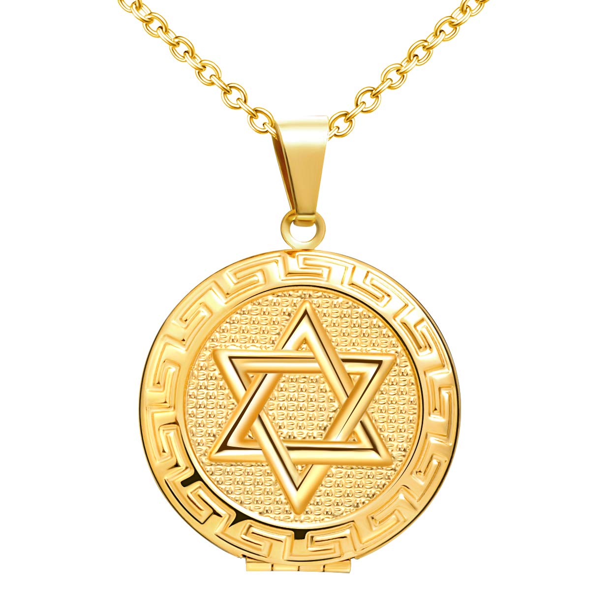 Picture Locket That Holds Photo Stainless Steel Star of David Hexagram Pendant Necklace for Men boy with Box Gift Card