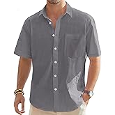 J.VER Men's Linen Short Sleeve Shirts Cotton Casual Lightweight Button Down Shirt Beach Vacation Summer Tops with Pocket