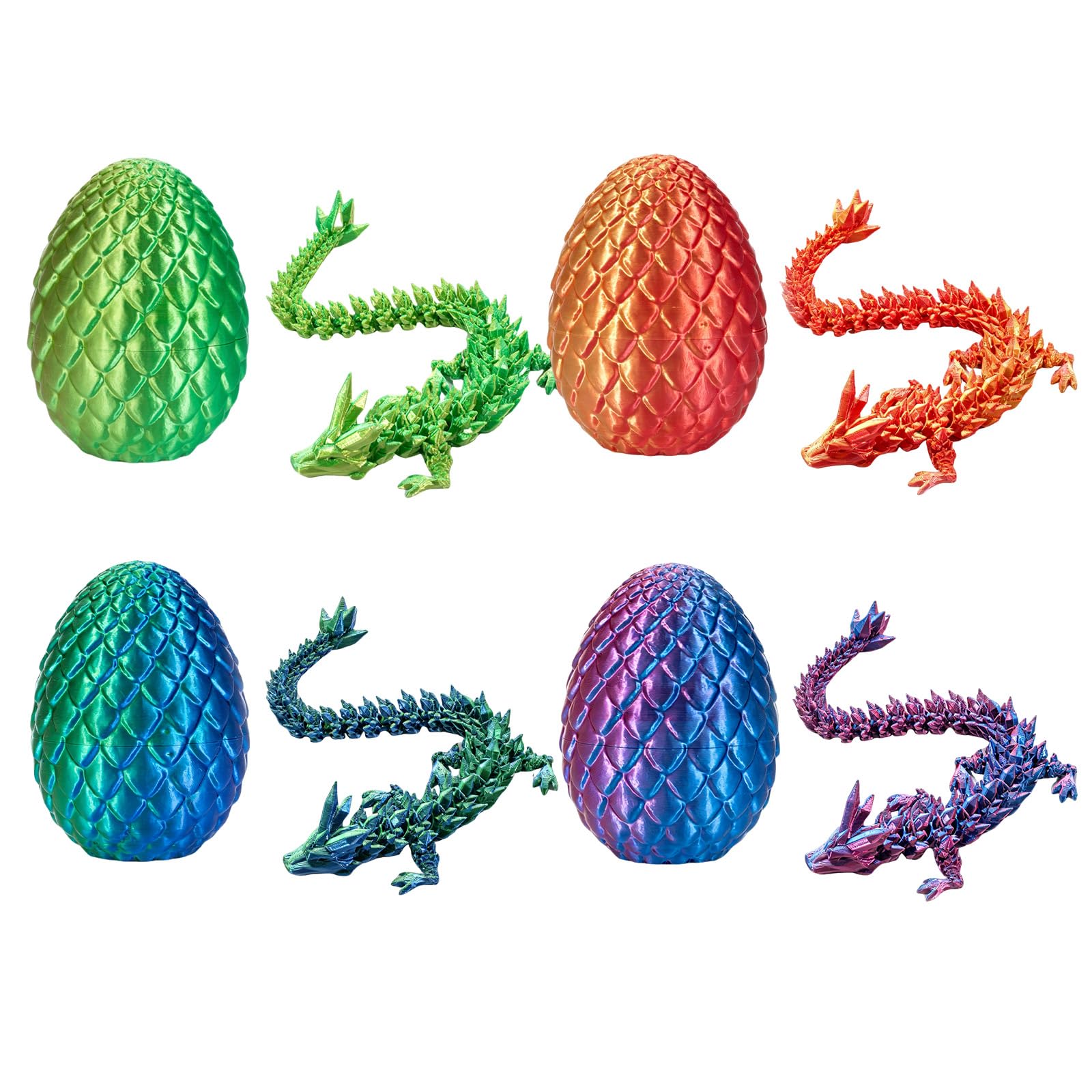 4PCS 3D Printed Dragon Eggs with Dragon Inside, Easter Dragon Eggs, Articulated Crystal Dragon, Mystery Dragon Egg Fidget Toy, 3D Printed Animals Set, Easter Gifts for Kids