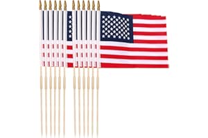 UELFBABY 12 Pack 12x18 Inch American Flags for Outside, US Flags with Kid-Safe Spear Top ,American Flags on Stick, Patriotic Decorations,Perfect for Flag Day, Memorial Day, Independence Day Patriotic Holiday Yard Garden Flags