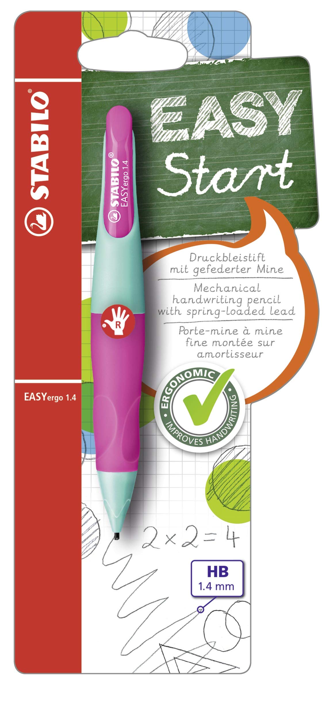 STABILO Handwriting Pencil EASYergo 1.4 - Right Handed - Turquoise/Neon Pink