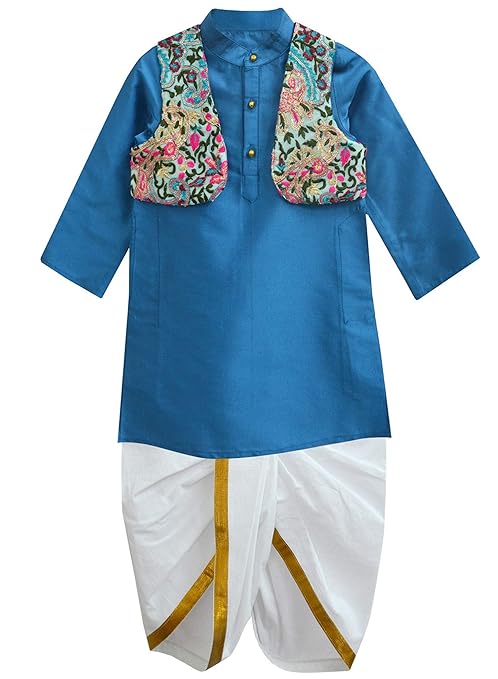 Boys' Regular Fit Dhoti (BKLS FBL TUR_Turquoise-White_2-3 Years)