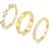 FUNEIA Stackable Gold Rings for Women Non Tarnish Chunky 14K Gold Plated Rings that Don't Tarnish Engagement Cubic Zirconia Ring Set Stack Dainty Pinky Wedding Bands Thumb Rings Gold Jewelry Size 6-11