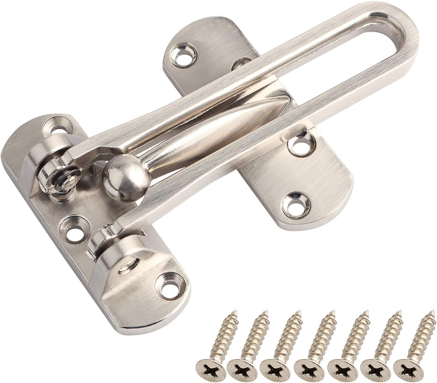 SAISN Door Latch Guard Lock, Front Door Swing Bar Lock Restrictors Thicken Solid Home Security Door Swing Lock for Home Apartment Hotel Dormitory (Silver)