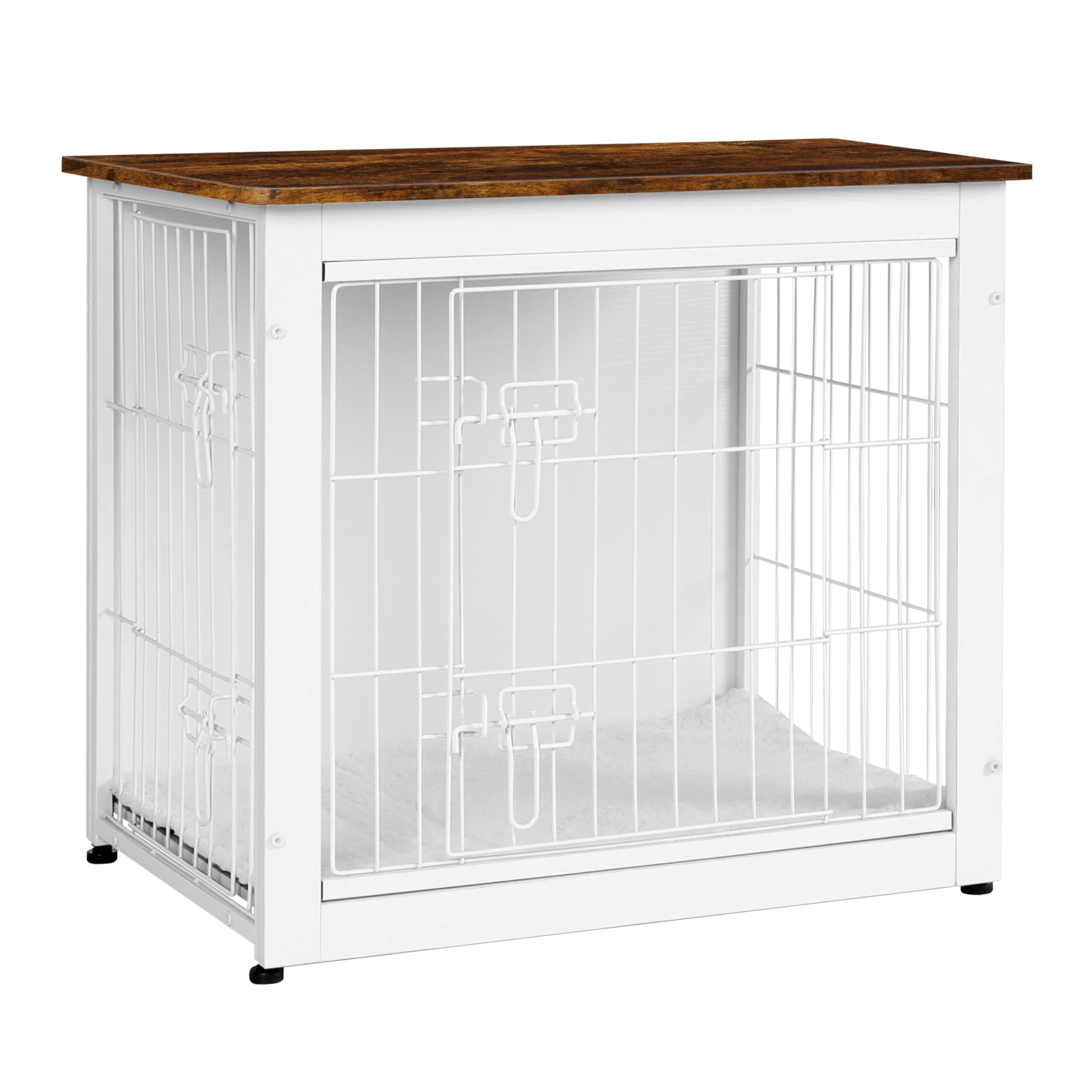 Photo 1 of ***FOR PARTS ONLY/ HAS DAMAGED PIECES*** DWANTON Dog Crate Furniture with Cushion, Wooden Kennel Table with Double Doors, Indoor Dog House, Small/Medium/Large Size, 27.2" L, White+Rustic Brown